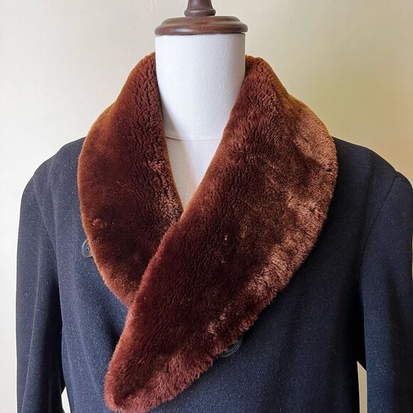 Vintage 1940s Simpson Piccadilly Wool Coat Double Breasted Faux Fur Shawl Collar - Picture 3 of 14